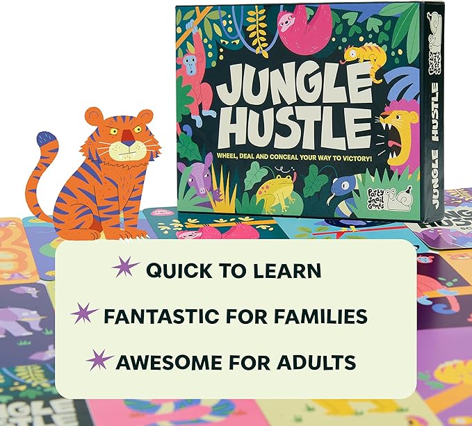 Jungle Hustle: Wheel, deal & conceal your way to victory | Avoid the Armadillos of Doom! | Quick to learn card game | Ideal for kids, teens & adults | Perfect for home or travel | Small box, huge fun!