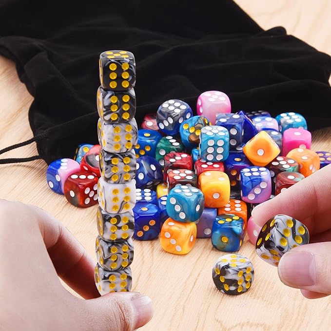 AUSTOR 100 Pieces 12mm Dice 6 Sided Game Dice Two Tone Round Corner Dices Tiny Dice for Tenzi, Farkle, Yahtzee, Bunco or Teaching Math with a Drawstring Storage Bag
