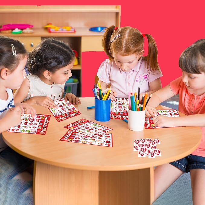 Valentine Bingo Game for Kids Galentines Games with 24 Valentine Players Cards for Adults Women Valentine Party Activities Favors Supplies