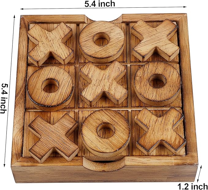 Glintoper Tic Tac Toe & Tumble Tower Blocks Game Set, Classic Wood Stacking & XOXO Strategy Board Game for Travel, Kids Family, Living Room Rustic Coffee Table Decor