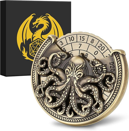 Spinner DND Dice Set, 7-in-1 Metallic D&D Dice, Octopus Roulette Dice Spinner for DND Dice Set, D&D Gifts with Gift Box, Father's Day, Role Playing Game Board Game Accessories, Bronze