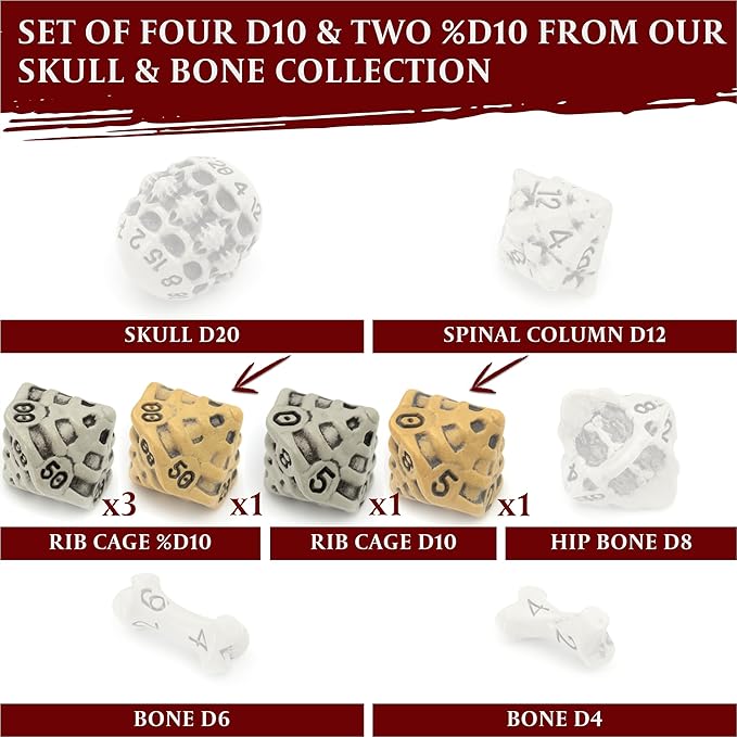 D10 &%D10 Dice Set - Set of Six 10 Sided Dice - Four D10 & Two%D10 (D100) Skull & Bone Themed RPG Dice. Cool Unique Gift and Compatible with Dungeons & Dragons (DND), D&D, Pathfinder, D and D(Mixed)