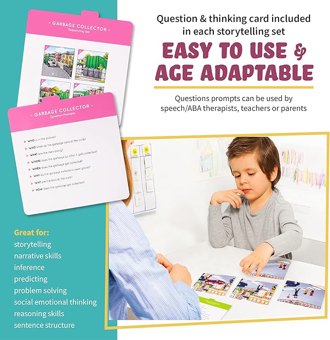 SPARK INNOVATIONS Kids Story Cards Sequence Game Large Storytelling and Sequencing Cards. Community Helper Stories for Sentence Building Educational Picture Card Games