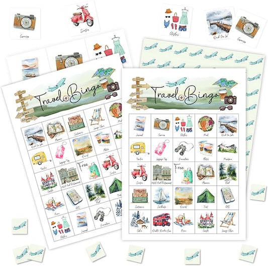 Travel Games Bingo Cards, Journey Theme Bingo Game, Trip Game for Family Friends Large Multiplayer Group Activities, Retirement Travel Party Birthday Favors Gifts -05