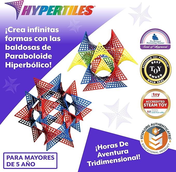 HyperTiles Hyperbolic Building Toy - 3" x 3" STEM Educational 3-Dimensional Adventure: 48 Tiles & 80 Connectors for Logic & Creativity - Infinite Shapes that Flex and Hinge - by Fun In Motion Toys