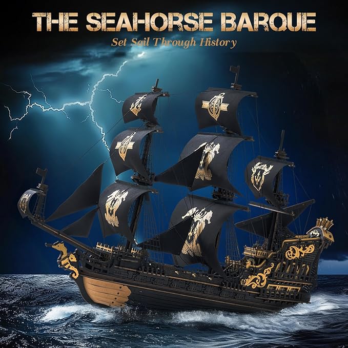 ROKR 3D Wooden Puzzles for Adults,Seahorse Barque Model kit, 603 Piece 3D Puzzles for Adults&Teens,Ideal Gift for Boys and Men