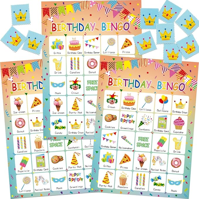 Birthday Bingo Game 24 Players for Kids Birthday Party Games for Kids Supplies