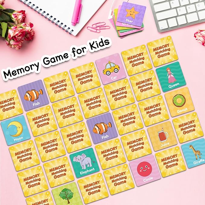 Memory Game First Words, Memory Games for Kids Ages 4-8, Matching Games for Toddlers 3-5,60PCS Flash Cards Phonics Games,Memory Card Game 2-4 Years,Homeschool Educational Toys Speech Therapy Materials