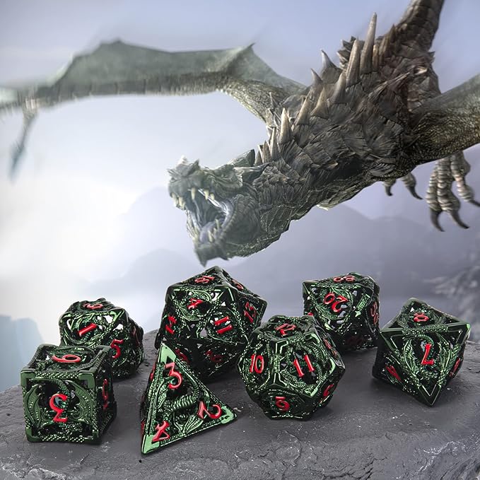 D&D Metal Dice, Dungeons and Dragons Dice Set with Gift Box, 7 PCs Steampunk Polyhedral Dice Games Set for RPG, MTG, Pathfinder