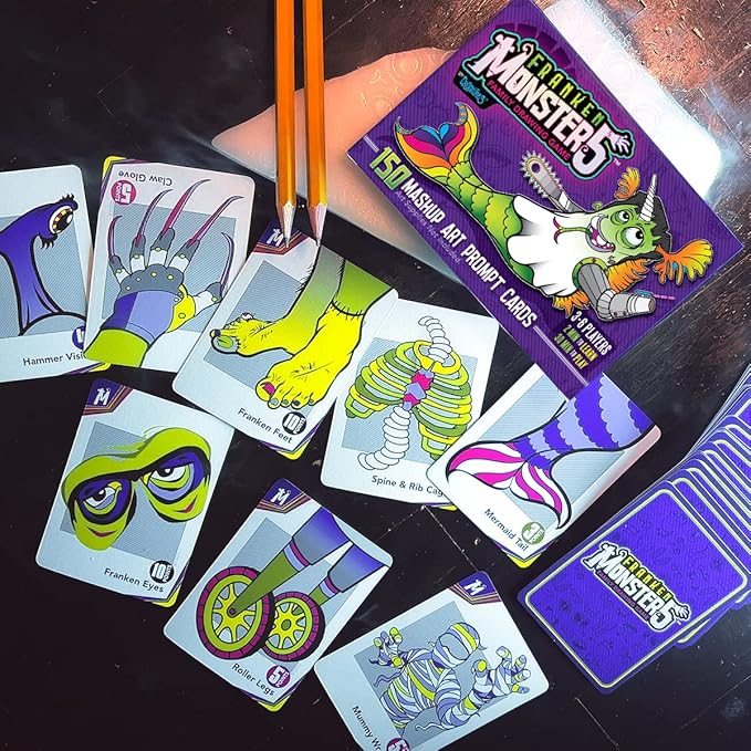 Frankenstein Monsters Drawing Game for Creative Family Fun! Art Prompts 150 Cards to Doodle Monster Mashup Artwork! Gift for Artists Kids, Teens to Boost Imagination Play & Creativity!
