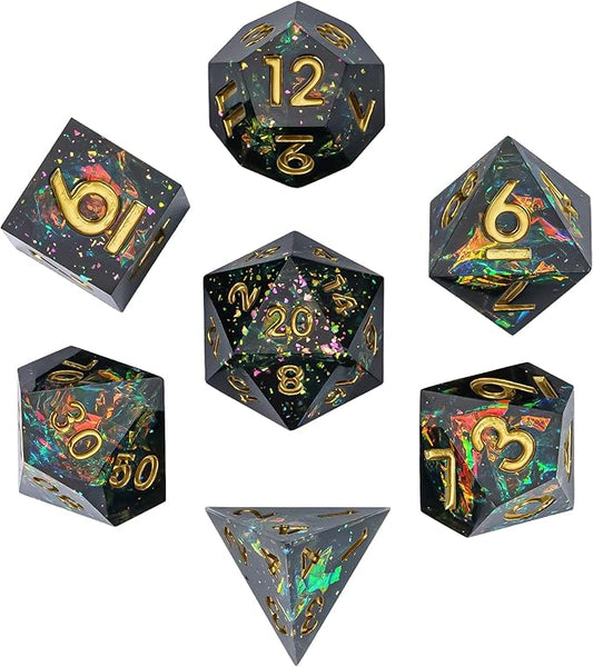 7PCS DND Dice Set,Handmade Sharp Edge Dice Set D&D RPG Polyhedral Die,for Dungeons and Dragons TTRPG Games Roleplaying Games Pathfinder,with Gift Box(Blue Starry Sky)