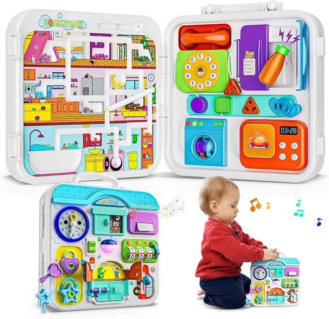 Musical Toys for 1 Year Old Girl Boy, 1st Birthday Gifts for 1 Year Old Girl, Montessori Busy Board with Light Music, Learning Educational Toy for Toddler 1-2, Baby 12-18 Months