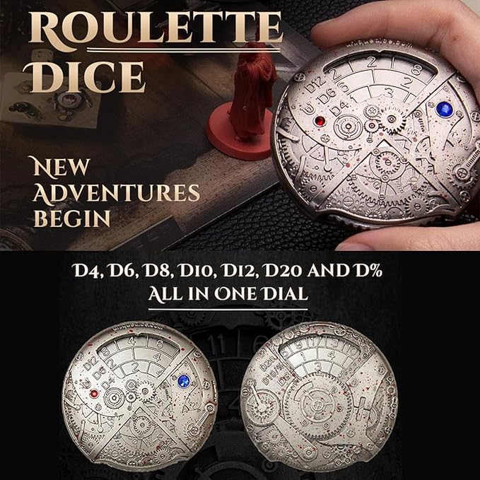 UD 7 in 1 Roulette Dungeons and Dragons Steampunk Themed Metal Dice Set for D&D Roleplaying Games (Ancient Bronze)
