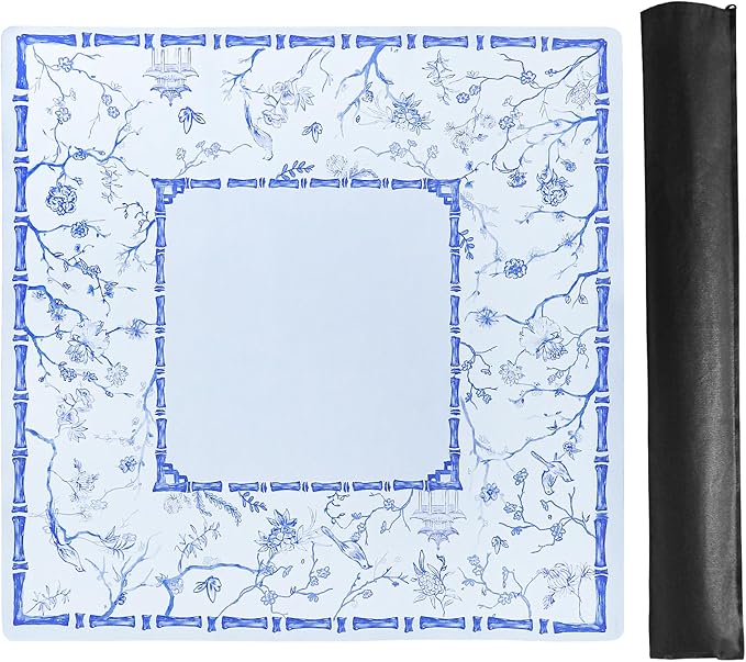 Large Blue Mahjong Mat (31.5” x 31.5”) with Black Carrying Bag, Anti-Slip, Noise-Reducing Table Cover for Mahjong, Poker, Board Games, Dominoes, and Card Games