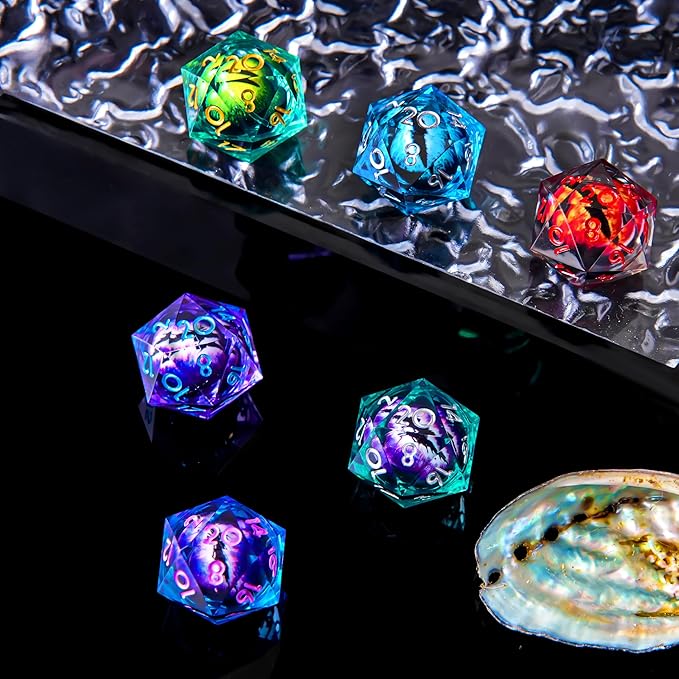 6 Pcs D20 DND Dice Dragon Eye 24mm Liquid Core 20 Sided Dice,Colored Dice Set Resin Sharp Edge 20 Sided D&D for Dungeons and Dragons, Board Games,Parties,Classroom Math Games