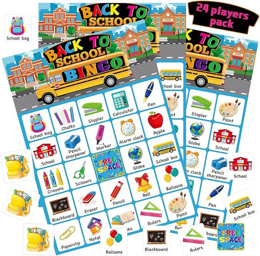 Liliful 35 Pieces Back to School Bingo 24 Players First Day of School Bingo Cards Classroom Party Games for Boys Girls Adults Family Classroom Activities Birthday Party Favors