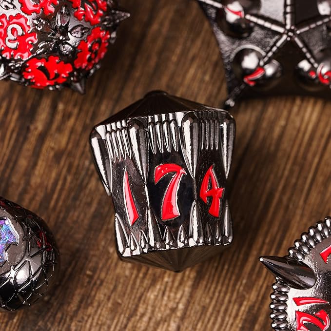 UDIXI Metal DND Dice Set, 7PCS Polyhedral D&D Dice Set Dragon d and d Dice for Dungeons and Dragons Role Playing Games and Other Tabletop Game (Black Red)