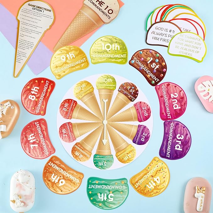 Ten Commandments for Kids Ice Cream Scoop Game Ten Commandments Learning Wheel Sunday School Games 10 Crafts Kids Bible Supplies Religious Educational and Learning Activities