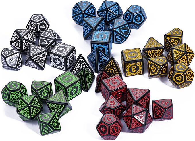 5 Sets DND Dice Druid Polyhedral Dice Set Druid(35pcs) with 1 Large Leather Bag, D&D Dice Set for Dungeons and Dragons, RPG, MTG Table Games (5Sets/35Pcs Druid Dice)