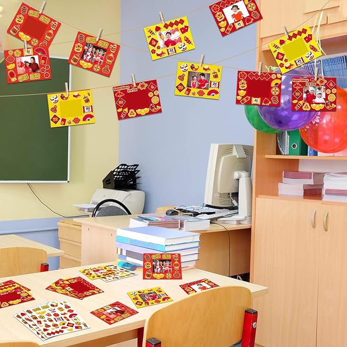 30 Packs Chinese New Year Craft Kits for Kids Lunar New Year DIY Picture Frame Craft Decorations 2025 Year of The Snake Chinese Art Favor Home Classroom Game Activities