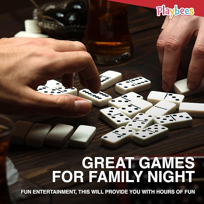 Dominos Set for Adults and Kids, Large Jumbo Double Six Dominoes Set with Spinner, Extra Thick Ivory Big Dominoes in Wooden Case, Family Game