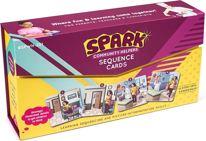 SPARK INNOVATIONS Kids Story Cards Sequence Game Large Storytelling and Sequencing Cards. Community Helper Stories for Sentence Building Educational Picture Card Games