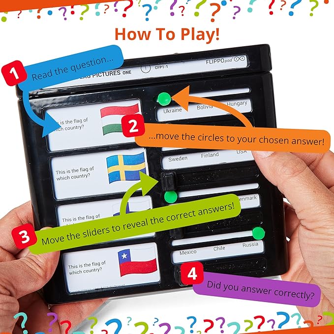 Quiz Device Game - Country Flag Pictures - Trivia Quiz Game - 25 Cards - 200 Questions - Educational & Fun - Ideal Travel Games for Kids - Family Quiz Games - Portable Pack - Age 6+