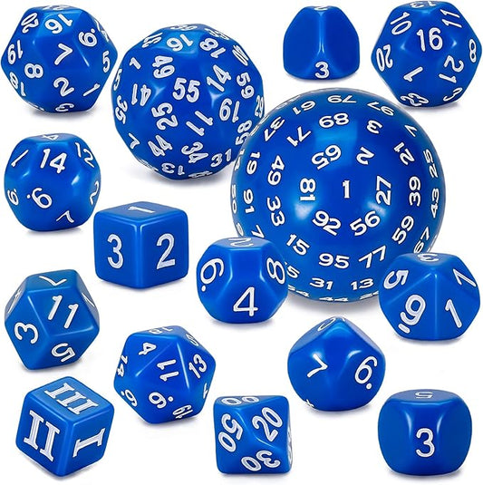 CiaraQ DND Polyhedral Dice Set (15pcs) D4-D100 Game Dice with Dice Bag for Dungeons and Dragons Role Playing Table Games (Blue & White)