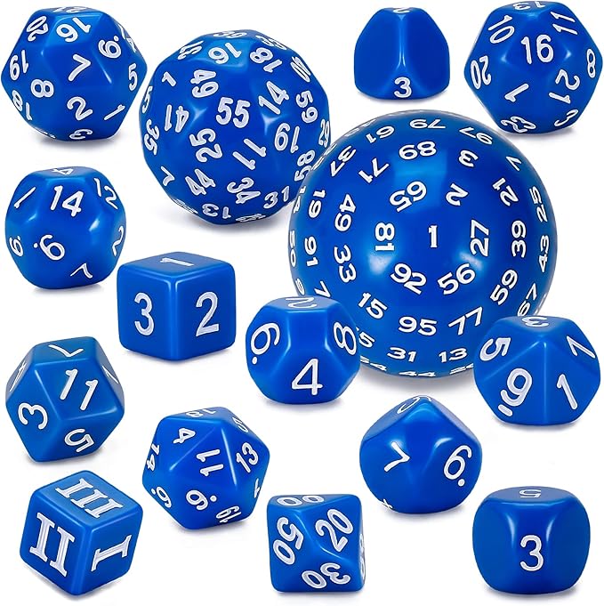 CiaraQ DND Polyhedral Dice Set (15pcs) D4-D100 Game Dice with Dice Bag for Dungeons and Dragons Role Playing Table Games (Blue & White)