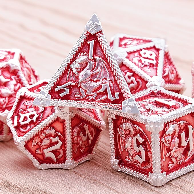 AUSTOR 7-Die Metal DND Dice Set Dungeons and Dragons Polyhedral Roll Playing Dice with Box D20 D12 D10 D% D8 D6 D4 for Pathfinder MTG RPG Board Games