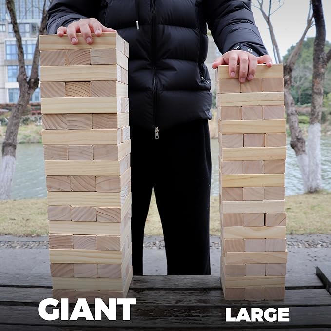 SPORT BEATS Outdoor Games Large Tower Game 54 Blocks Stacking Game Includes Carry Bag