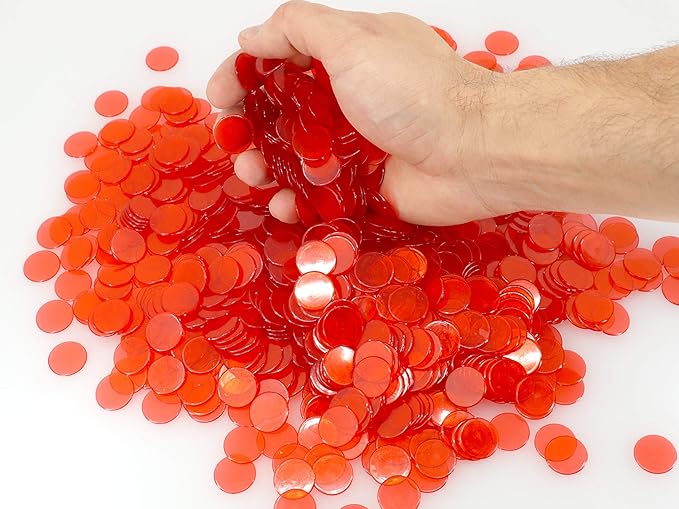 Regal Bingo Plastic Bingo Chips 1000 Pcs - Clear Transparent Counters Game Chips Set for Board Game - Fun Family Bingo Night - 3/4 Inch Red Color