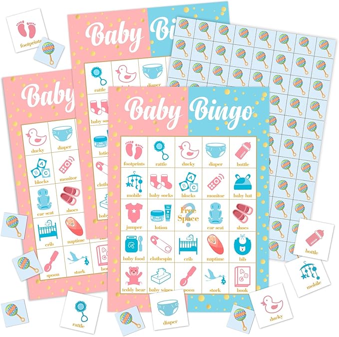 Gender Reveal Bingo Card Set - 24 Players, Neutral Gender Reveal Party Activities for Family Friends, Bingo Game Pregnancy Announcement Party Favor Supplies, for Adult Teen -15