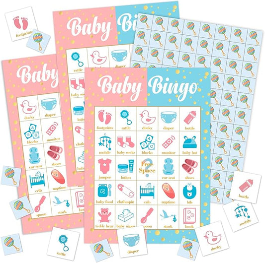 Gender Reveal Bingo Card Set - 24 Players, Neutral Gender Reveal Party Activities for Family Friends, Bingo Game Pregnancy Announcement Party Favor Supplies, for Adult Teen -15