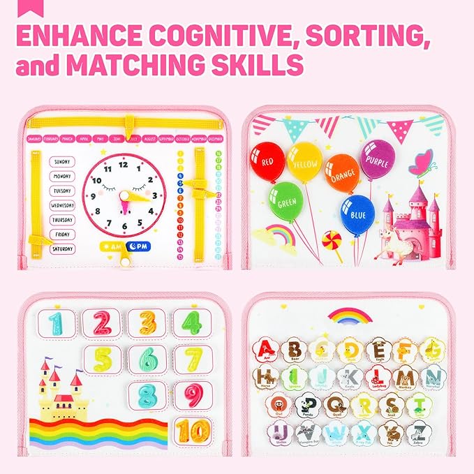 Cokouchyi Toddler Busy Board Backpack Travel, Montessori Toys for 1-4 Year Old Toddlers, First Birthday Gifts for Toddler Girl Age 1-4, Learning Educational Sensory Busy Book for Travel, Princess