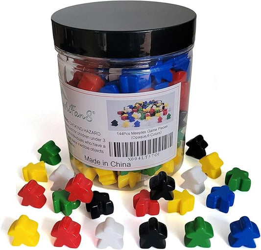 144 Pieces Meeples Game Tokens – Opaque Board Game Pieces in 6 Colors, Perfect for Board Games, with Convenient Portable Storage Box
