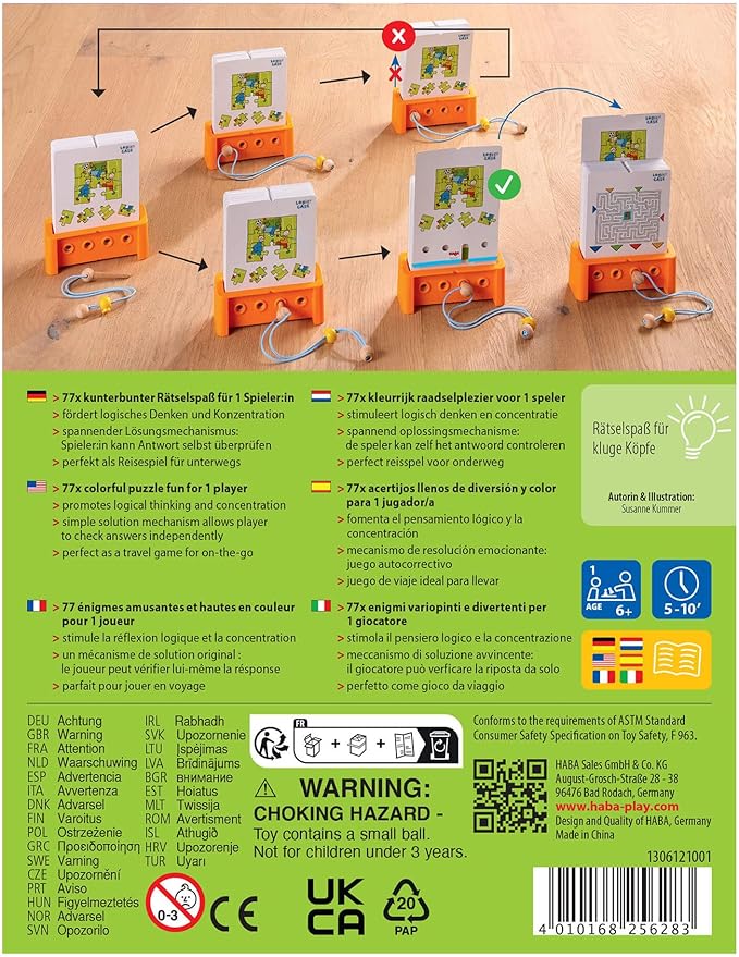 HABA Logic! CASE Starter Set 6+- Brain Teaser Puzzles and Car Games, A Single Player Handheld Game to Develop Critical Thinking for Kids