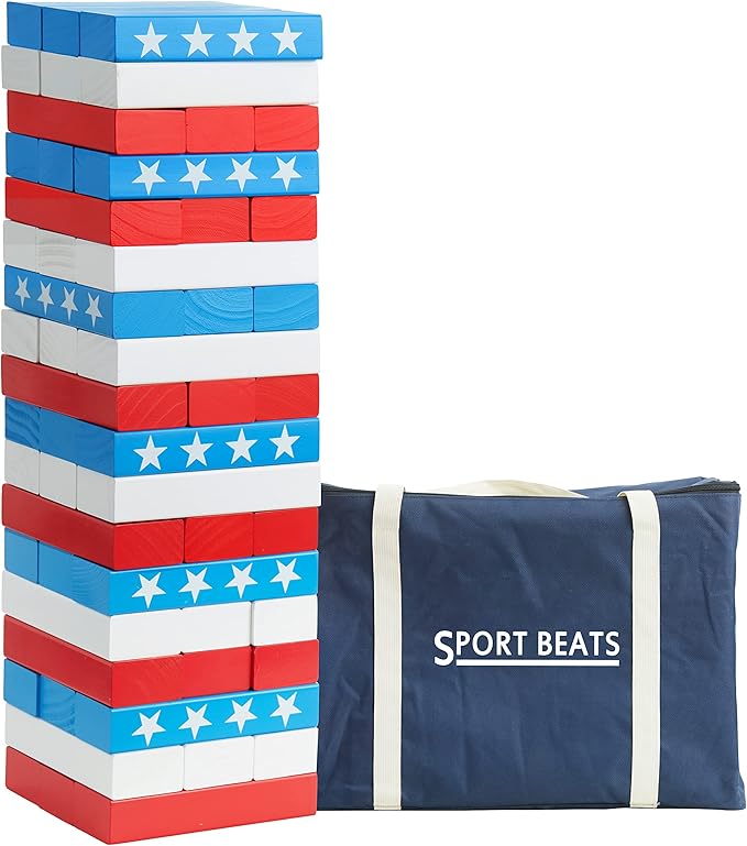 Flag Large Tower Game Outdoor Games 54 Blocks Stacking Game Includes Carry Bag
