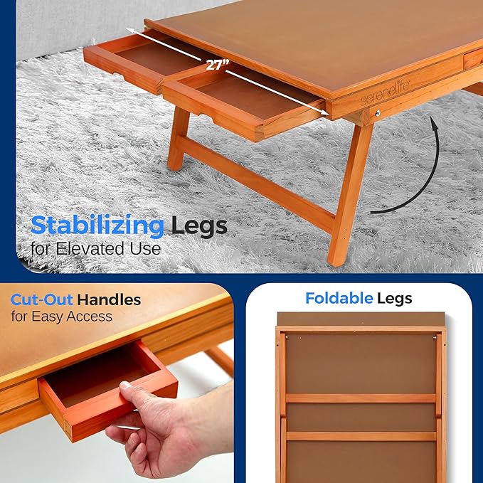 SereneLife Wooden Jigsaw Puzzle Table with 6 Removable Sliding Storage Drawers and Foldable Legs, Smooth Plateau Fiberboard Work Surface and Reinforced Hardwood, for Games and Puzzles, Kids&Adults