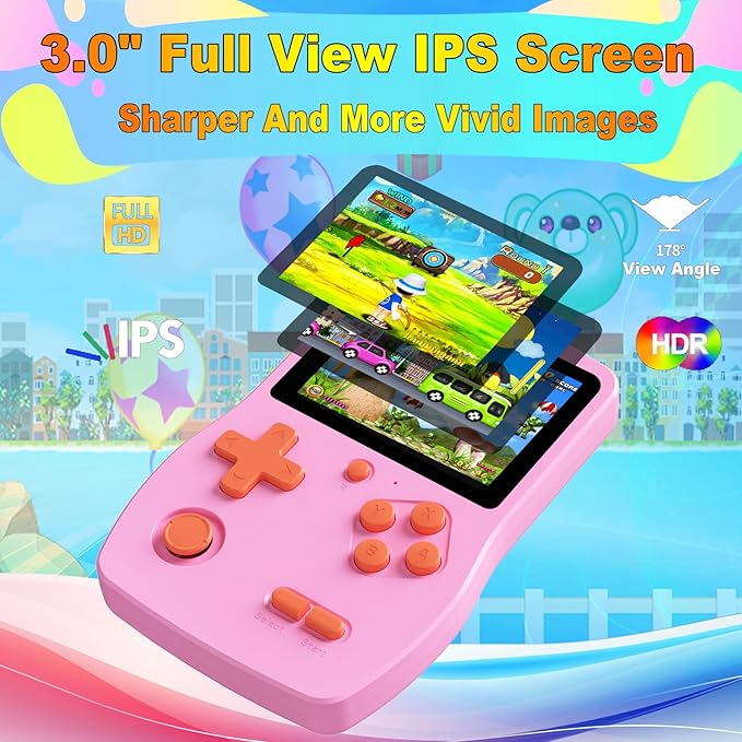 32 Bit Handheld Games for Kids,3.0'' IPS Screen and Built in 139 Video Games,Rechargeable Portable Electronic Gaming System Toys for Ages 4-14,Boys Girls Xmas Birthday Gift (Pink)
