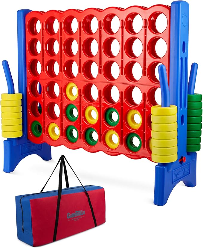 Giantville Giant 4 in a Row Connect Game - Storage Carry Bag Included - 4 Feet Wide by 3.5 Feet Tall - Oversized Floor Activity for Kids & Adults – Jumbo Sized Outdoor/Indoor Play - Durable Waterproof