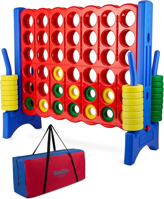 Giantville Giant 4 in a Row Connect Game - Storage Carry Bag Included - 4 Feet Wide by 3.5 Feet Tall - Oversized Floor Activity for Kids & Adults – Jumbo Sized Outdoor/Indoor Play - Durable Waterproof