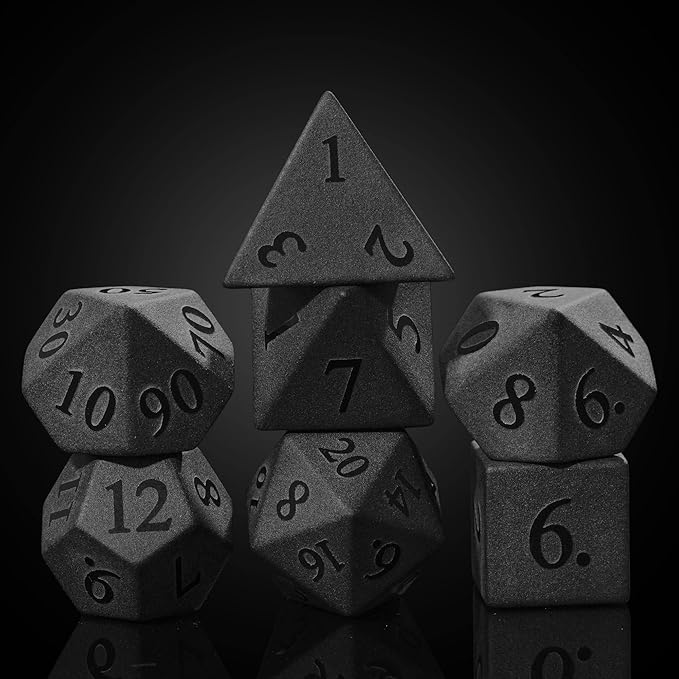 UDIXI Obsidian Dice Gemstone Dice Set 7PCS Stone DND Dice with Gift Case for Dungeons and Dragons Role Playing Game and Other Tabletop Games (Frosted Obsidian)