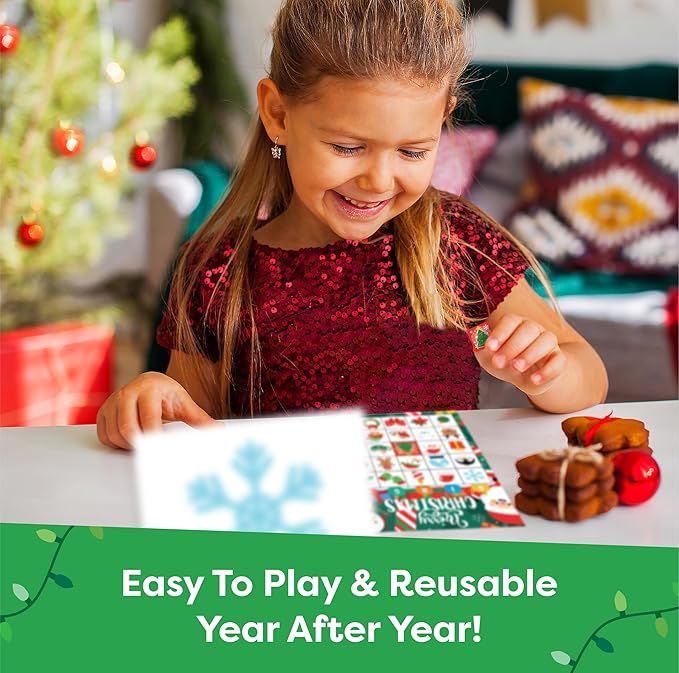 Christmas Bingo Game for Kids, Adults & Large Groups - 30 Players - Fun & Exciting Christmas Games for Family Party, Classroom Party - Reusable Christmas Bingo for Kids Christmas Party Games for Kids