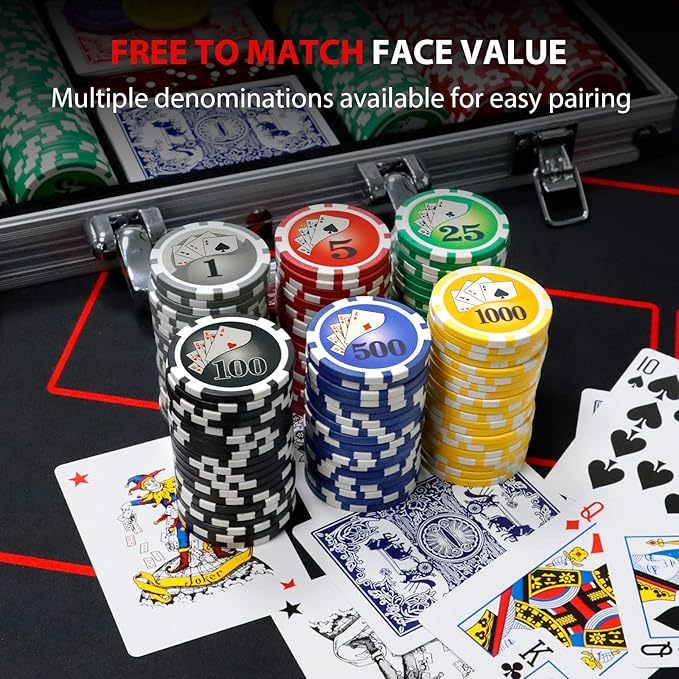 Boyzhood Poker Chips with Numbers,500PCS Poker Chip Set with Aluminum Travel Case,11.5 Gram Poker Set for Texas Holdem and Blackjack Gambling.