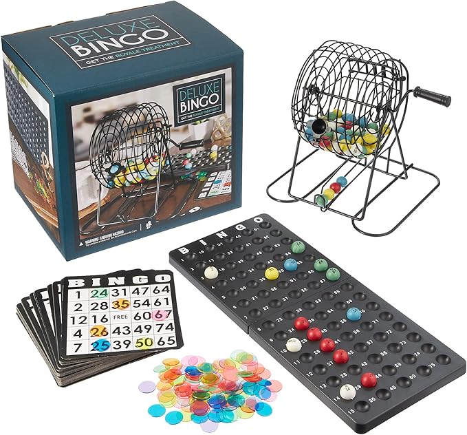Royal Bingo Supplies Deluxe Bingo Game + Free Expansion Set 50 Premium Cards, 300 Vibrant Chips, 75 Calling Balls, 6” Bingo Cage - Premium Bingo Set for Large Groups and Parties