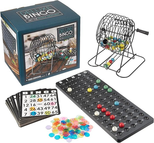Royal Bingo Supplies Deluxe Bingo Game + Free Expansion Set 50 Premium Cards, 300 Vibrant Chips, 75 Calling Balls, 6” Bingo Cage - Premium Bingo Set for Large Groups and Parties