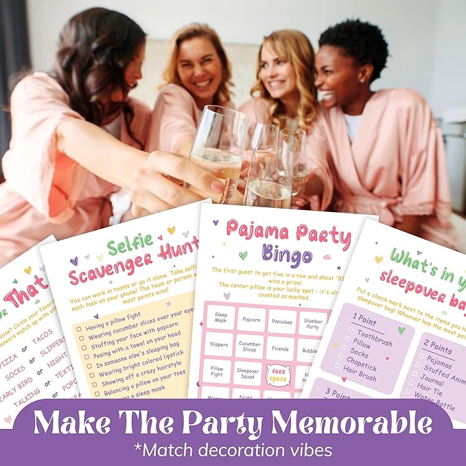 Slumber Party Games For Girls 8-12 - Sleepover Games For Girls 10-12, Sleepover Party Game Ideas, Slumber Party Bingo Cards For Pajama Party Decorations, Sleepover Party Supplies for Girls