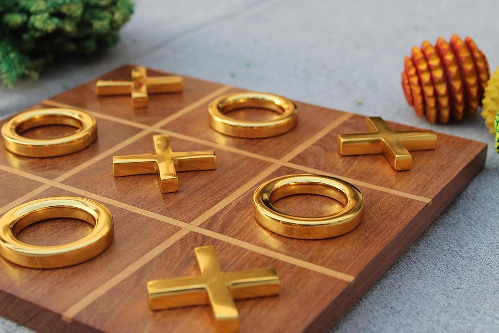 T one wooden Tic Tac Toe Game for farmhouse decor | coffee table decor | Table Top modern home decor for Living Room | board games for adults (Design-3)