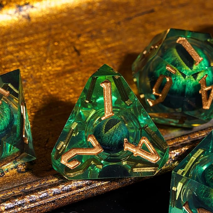7PCS DND Dice Set,Dragon Eye Liquid Core Sharp Edge Dice Set RPG Polyhedral Die,for Dungeons and Dragons TTRPG Games Roleplaying Games Pathfinder,with Gift Box(Eyeball Green)